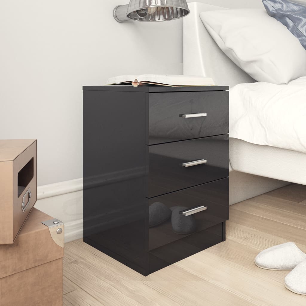 Bedside Cabinets 2 pcs High Gloss Black 38x35x56 cm Chipboard