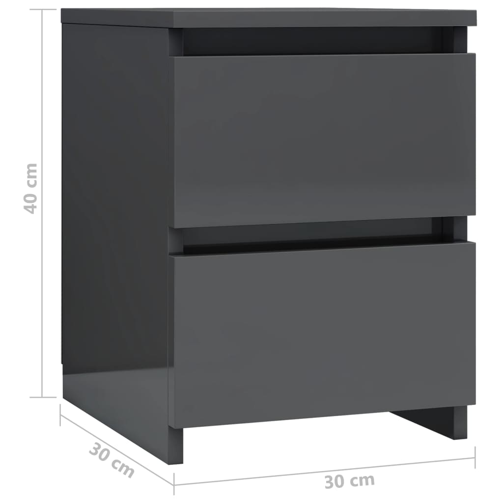 Bedside Cabinets 2 pcs High Gloss Grey 30x30x40 cm Chipboard