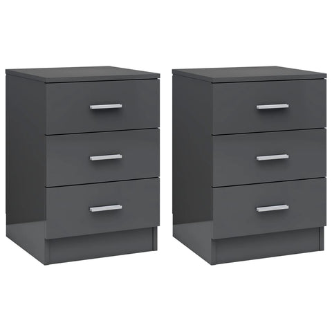 Bedside Cabinets 2 pcs High  Gloss Grey Chipboard