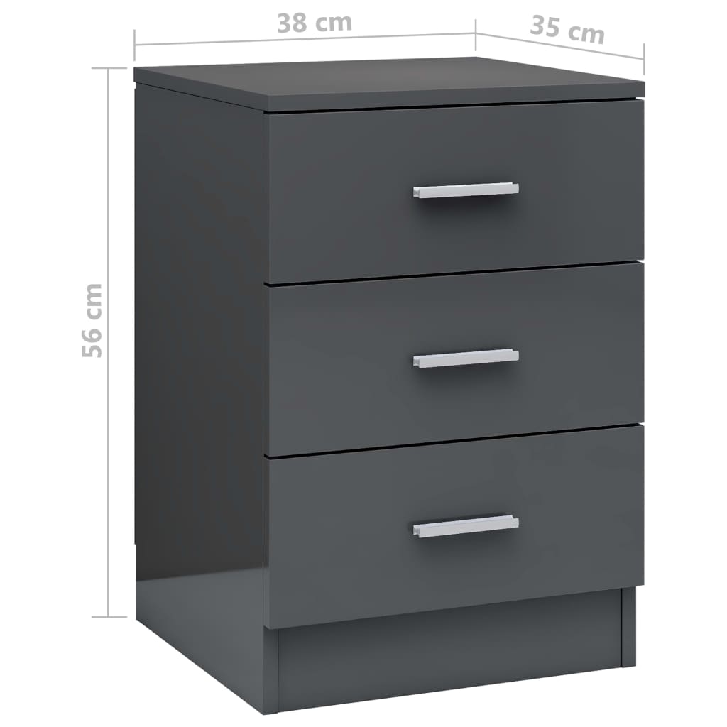 Bedside Cabinets 2 pcs High Gloss Grey 38x35x56 cm Chipboard