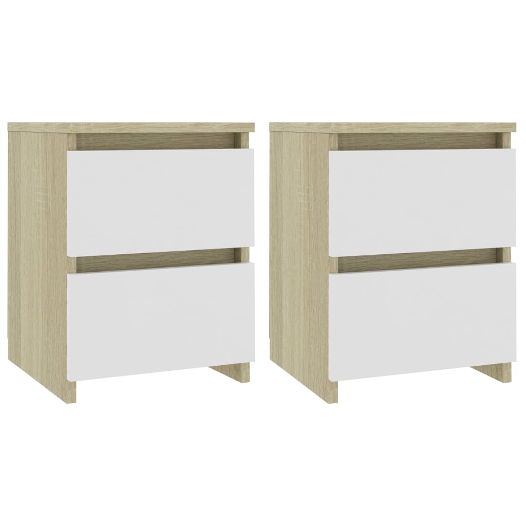 Bedside Cabinets 2 pcs White and Sonoma Oak 30x30x40 cm Chipboard