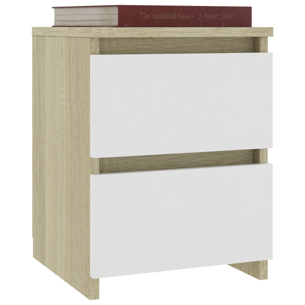 Bedside Cabinets 2 pcs White and Sonoma Oak 30x30x40 cm Chipboard