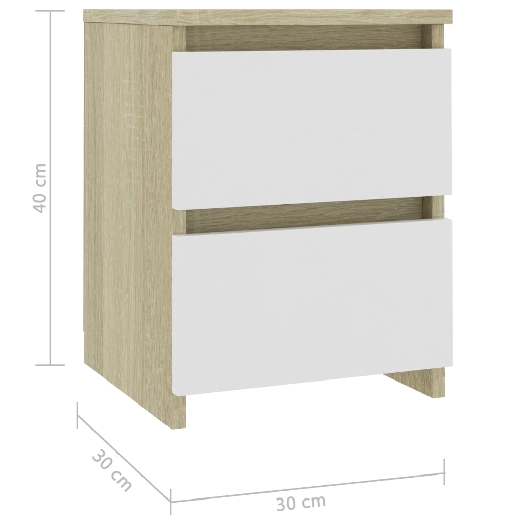 Bedside Cabinets 2 pcs White and Sonoma Oak 30x30x40 cm Chipboard