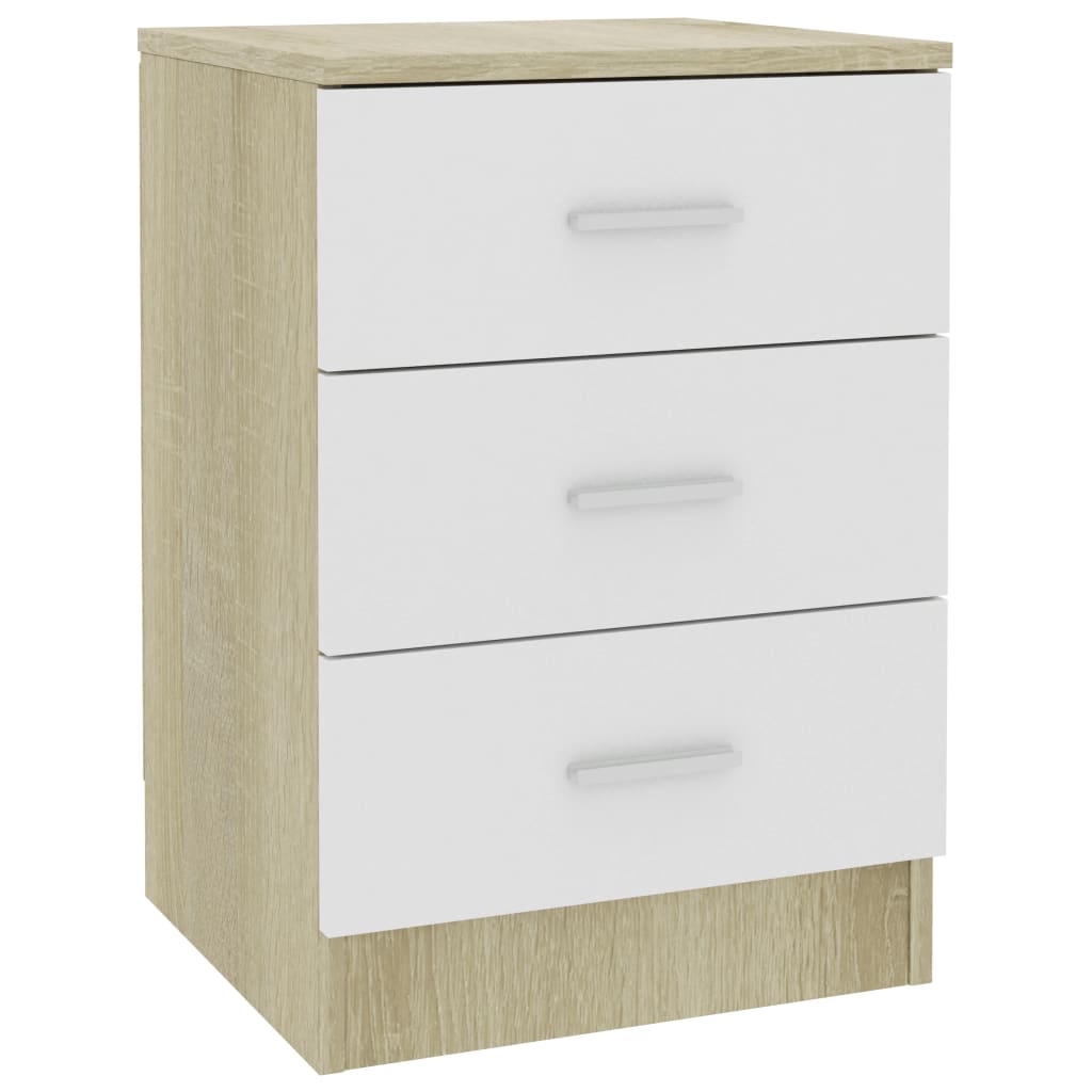 Bedside Cabinets 2 pcs White and Sonoma Oak 38x35x56 cm Chipboard