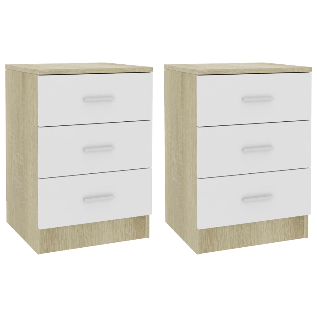 Bedside Cabinets 2 pcs White and Sonoma Oak 38x35x56 cm Chipboard