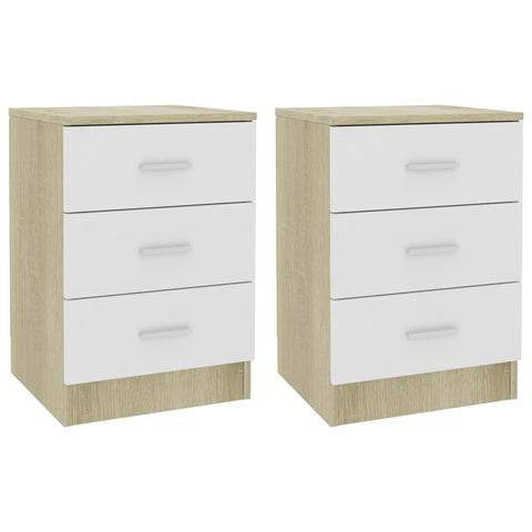 Bedside Cabinets 2 pcs White and Sonoma Oak -Chipboard