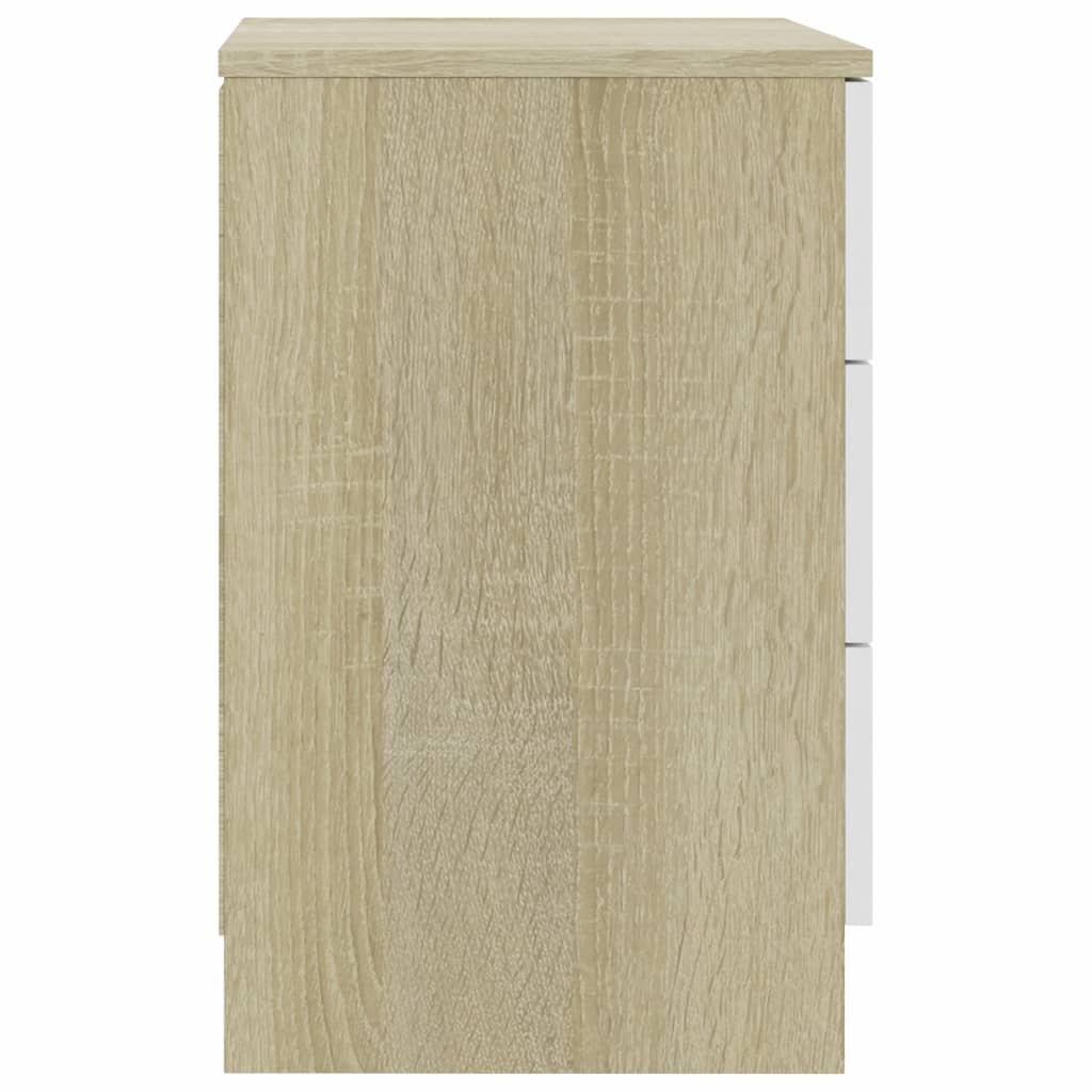 Bedside Cabinets 2 pcs White and Sonoma Oak 38x35x56 cm Chipboard