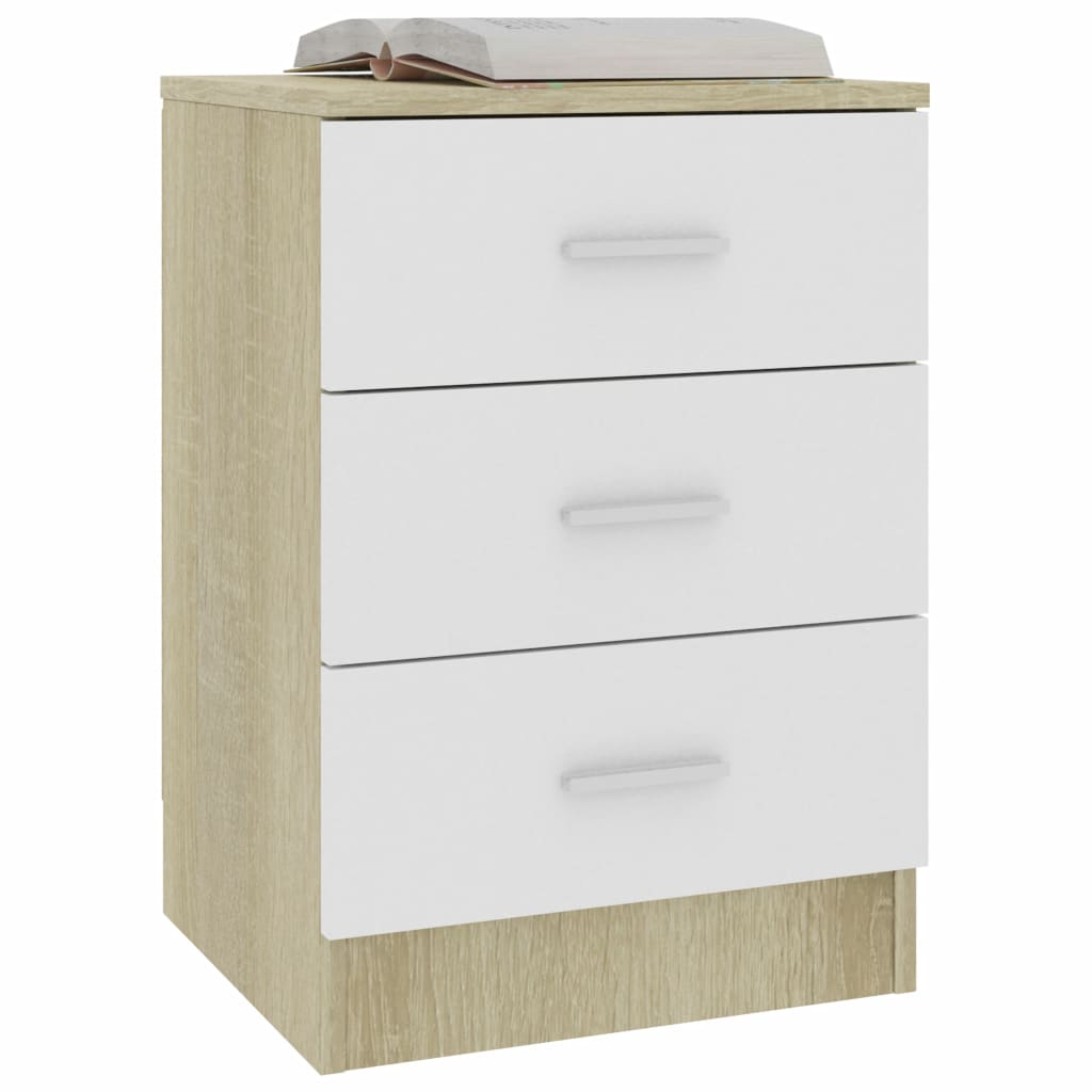 Bedside Cabinets 2 pcs White and Sonoma Oak 38x35x56 cm Chipboard