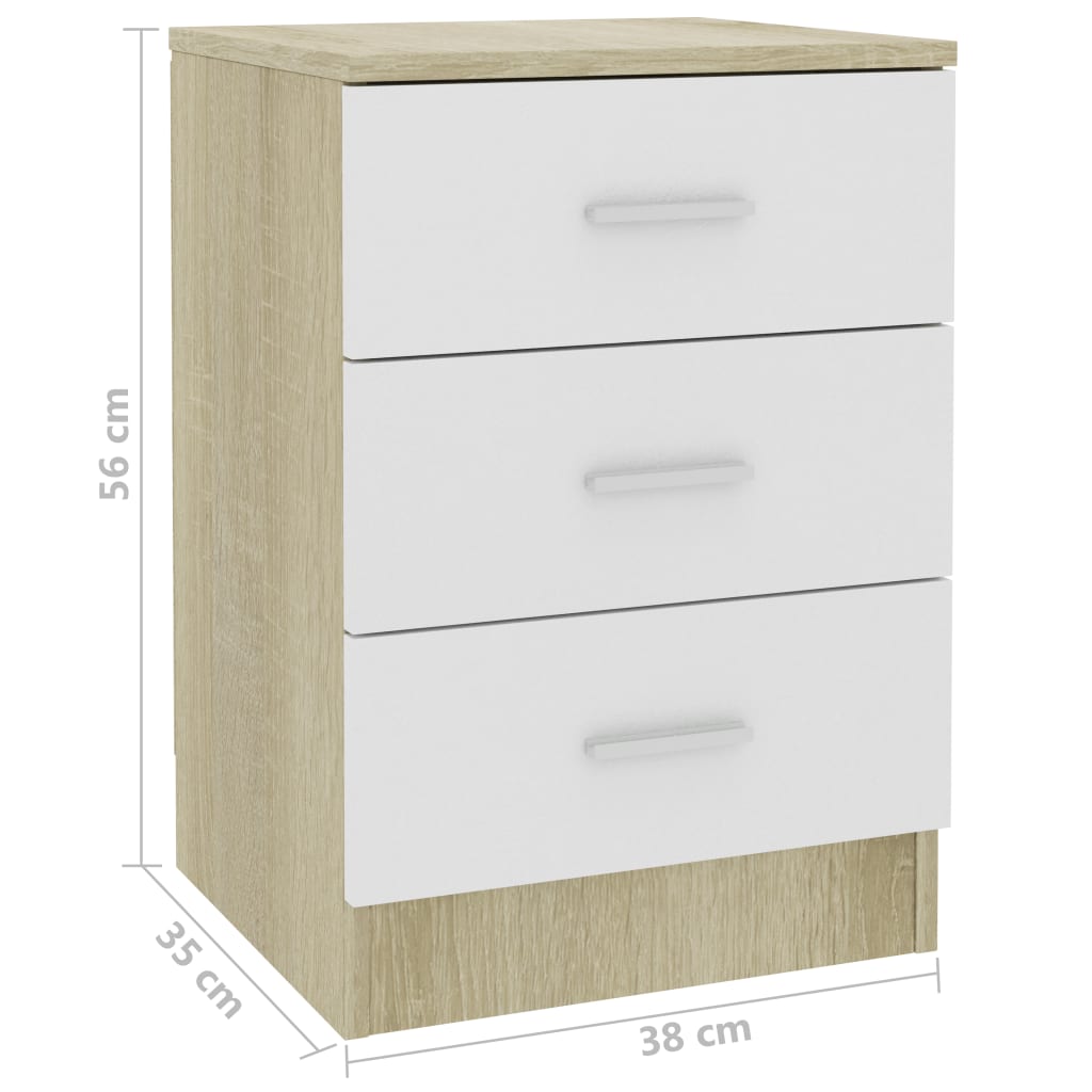 Bedside Cabinets 2 pcs White and Sonoma Oak 38x35x56 cm Chipboard