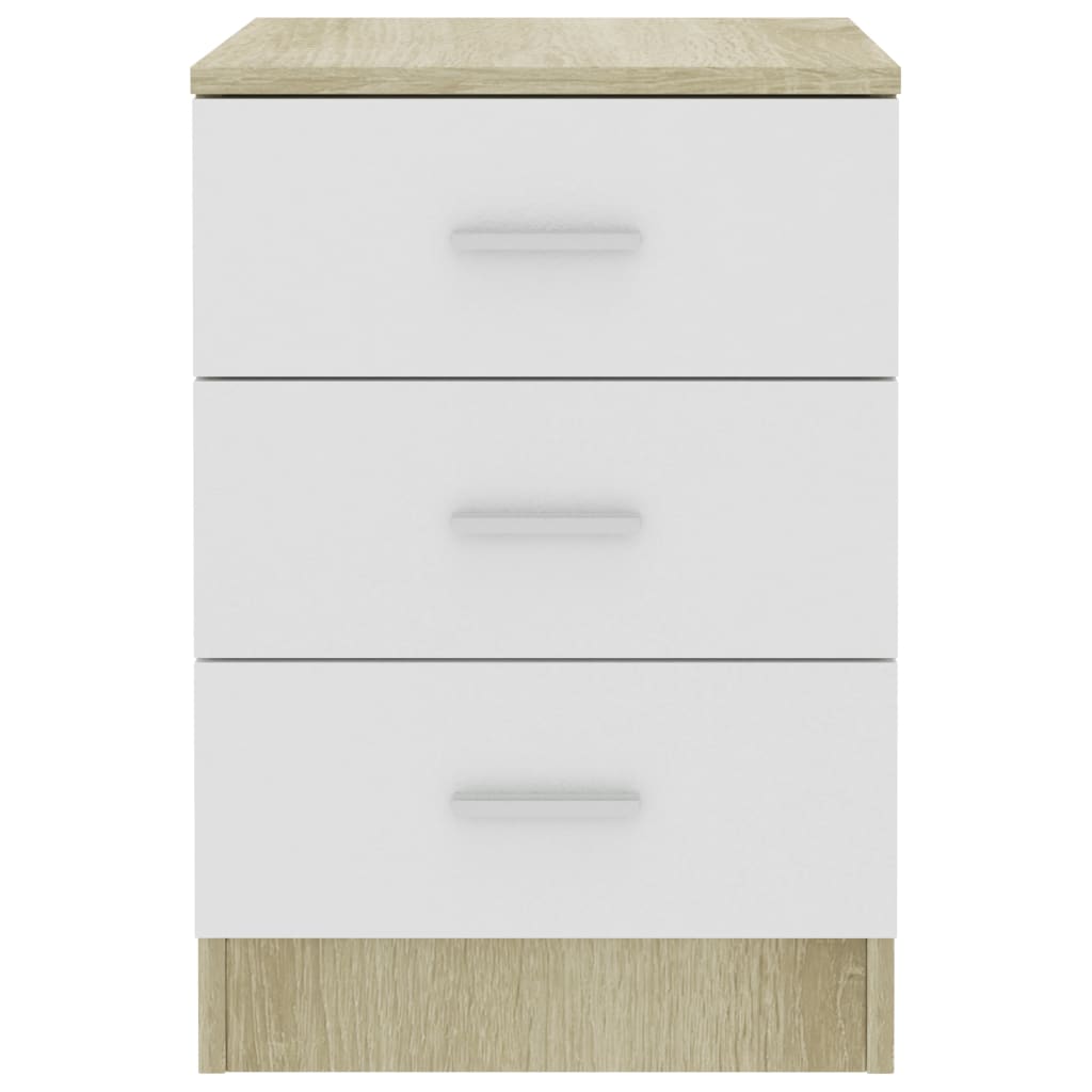 Bedside Cabinets 2 pcs White and Sonoma Oak 38x35x56 cm Chipboard