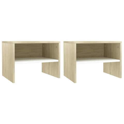 Bedside Cabinets 2 pcs White and Sonoma Oak 40x30x30 cm Chipboard