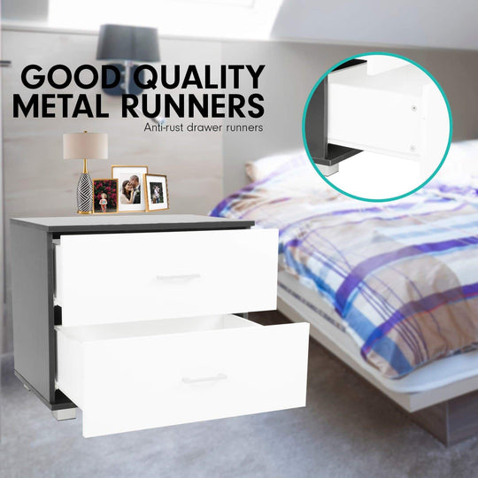 Bedside Table with Drawers MDF - Black White | indoor furniture