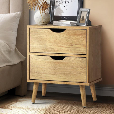 Bedside Tables 2 Drawers Side Table Nightstand Storage Cabinet Wood