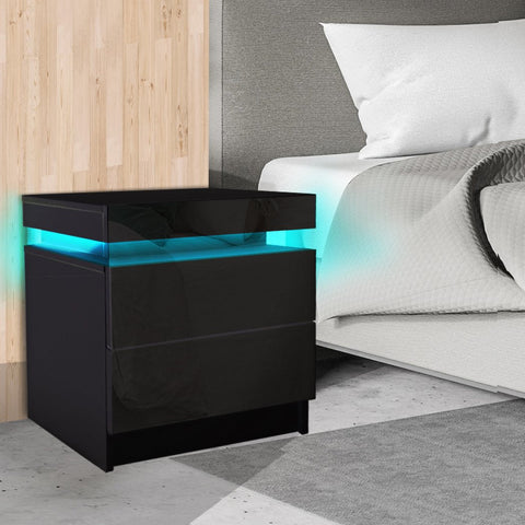 bedroom Bedside Tables Drawers Led Side Table High Gloss Nightstand Cabinet