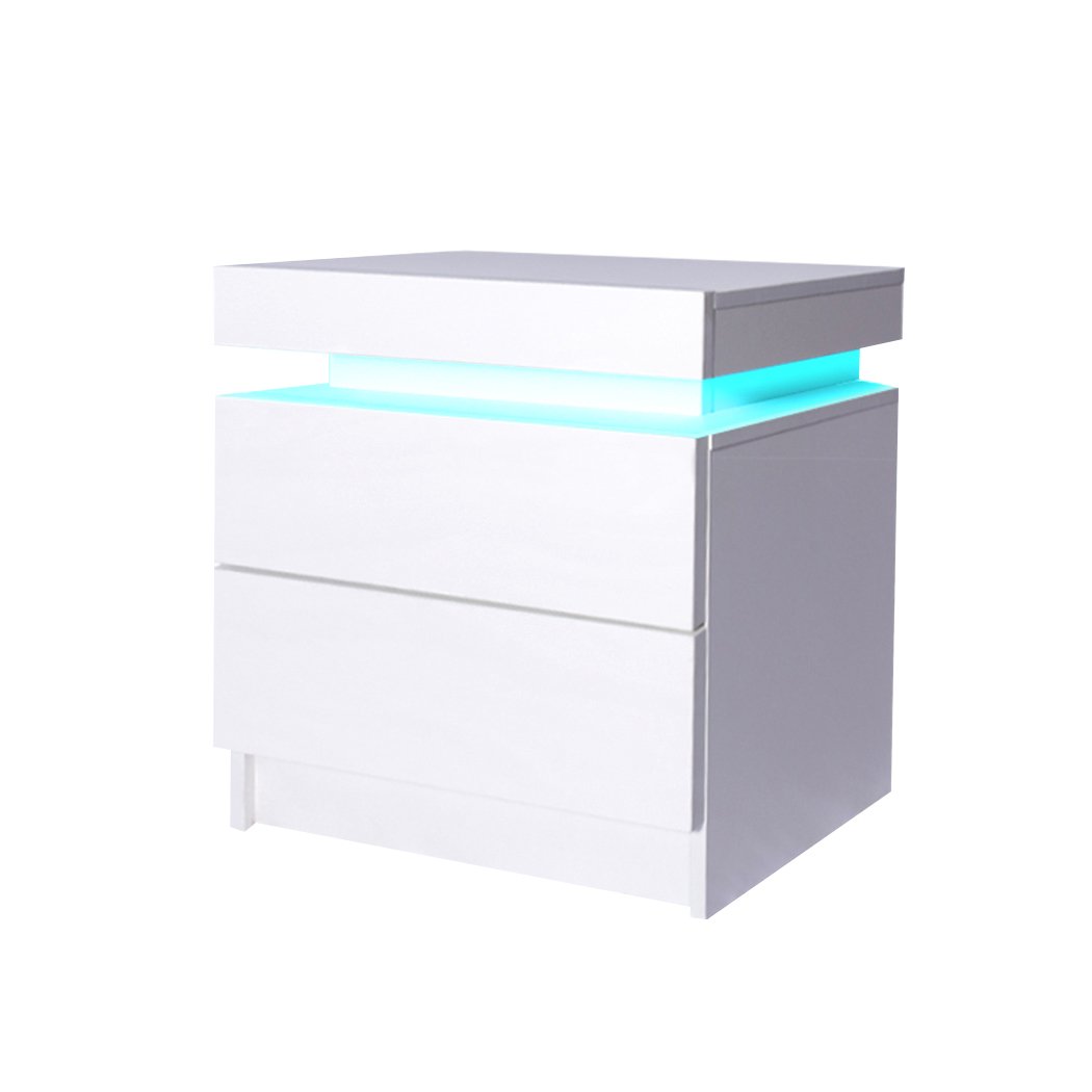 bedroom Bedside Tables Drawers Led Storage Cabinet High Gloss Nightstand
