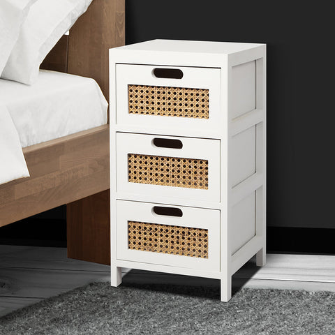 Bedside Tables Drawers Side Table Paulownia Wood Storage Cabinet White