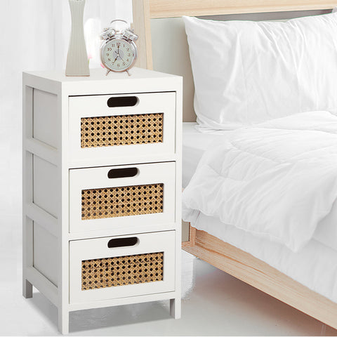 Bedside Tables Drawers Side Table Paulownia Wood Storage Cabinet White