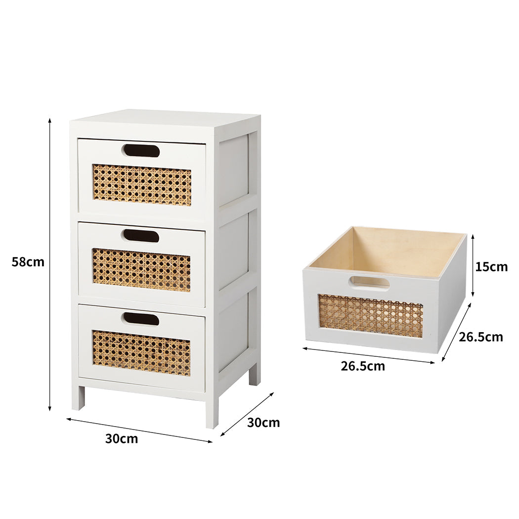Bedside Tables Drawers Side Table Paulownia Wood Storage Cabinet White