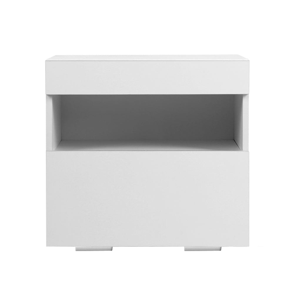 Bedside Tables Drawers Side Table Rgb Led High Gloss Nightstand White