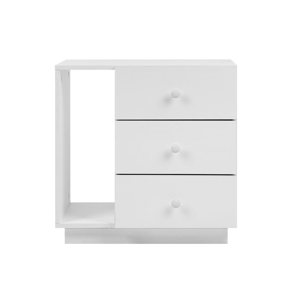 Bedside Tables Side Table Rgb Led 3 Drawers Nightstand High Gloss White