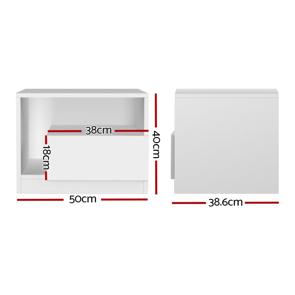 Bedside Tables Side Table Rgb Led Drawers High Gloss Nightstand White