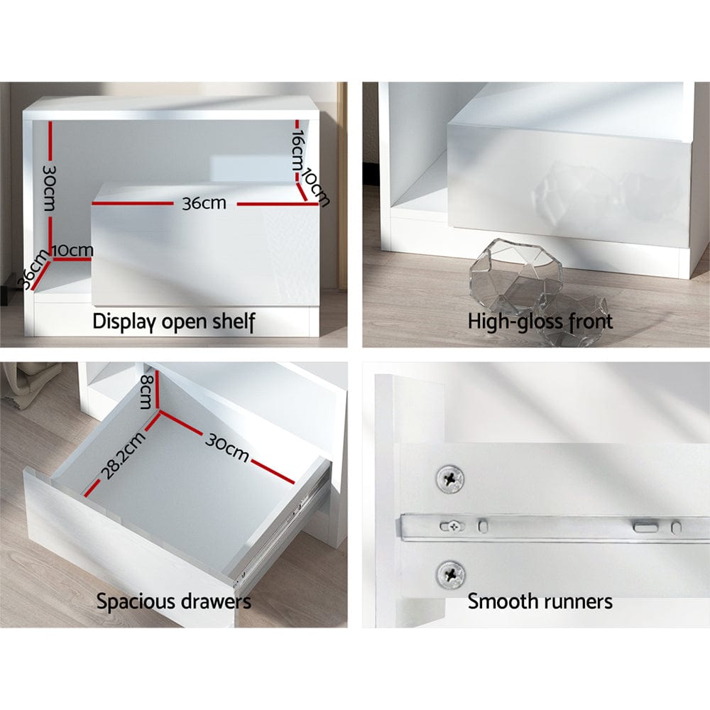 Bedside Tables Side Table Rgb Led Drawers High Gloss Nightstand White