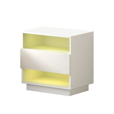 Bedside Tables Side Table Rgb Led Drawers Nightstand High Gloss White