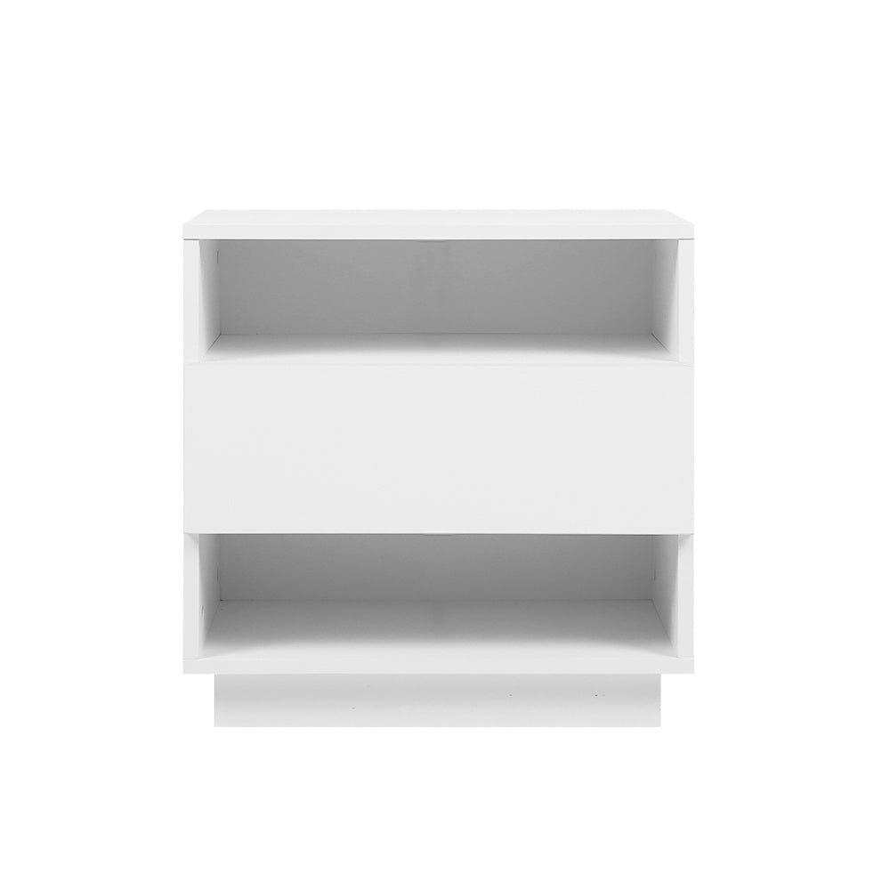 Bedside Tables Side Table Rgb Led Drawers Nightstand High Gloss White