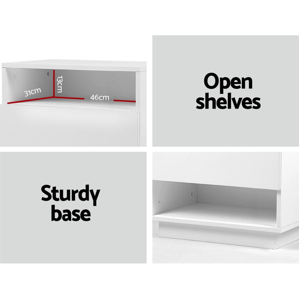 Bedside Tables Side Table Rgb Led Drawers Nightstand High Gloss White