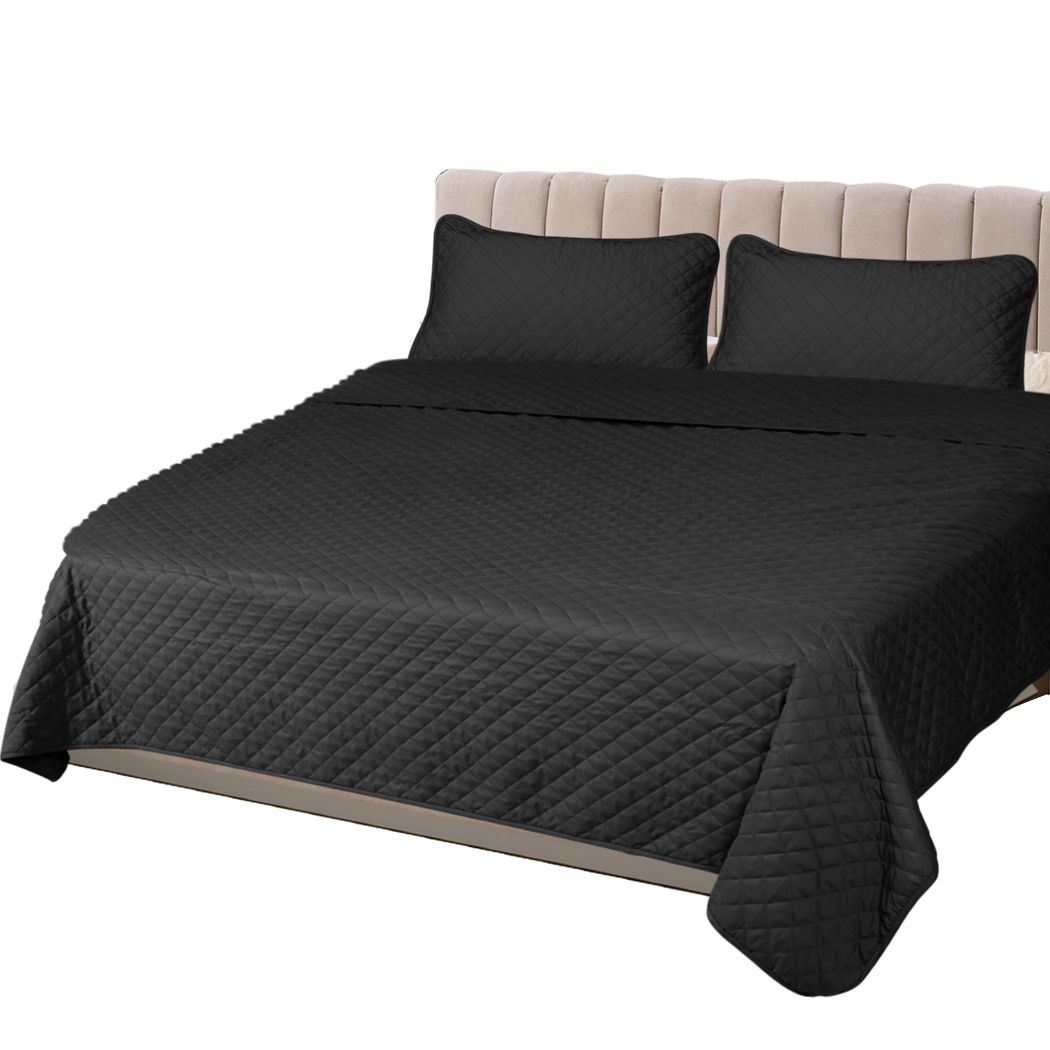 Bedspread Set Quilted Comforter with Soft Pillowcases Queen Dark Grey