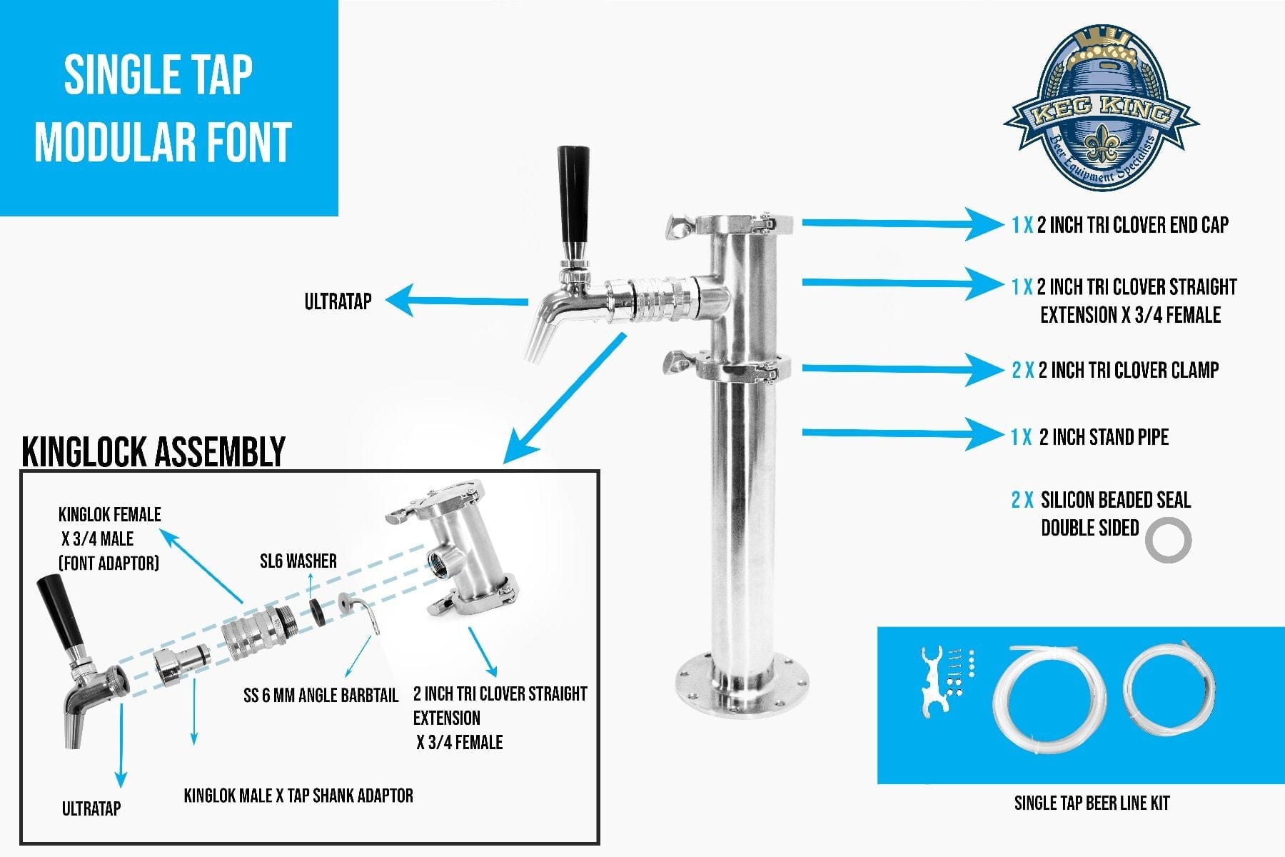 Beer Font Tower - Single Tap Modular Beer Font with Tap