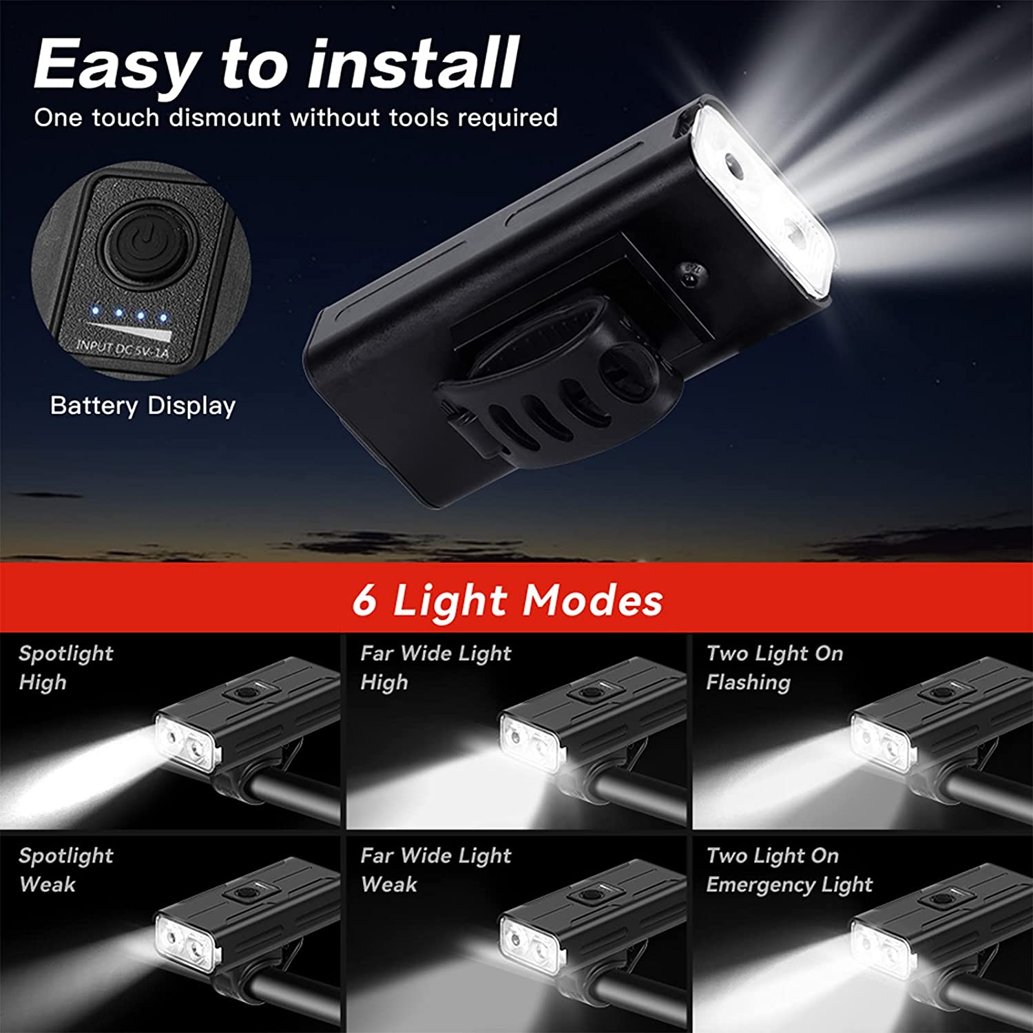 Bike 360 Light Front Usb Rechargeable 1000 Lumen Ipx4 Waterproof And Built In 2500Mah Powerbank Led Bicycle Lighting