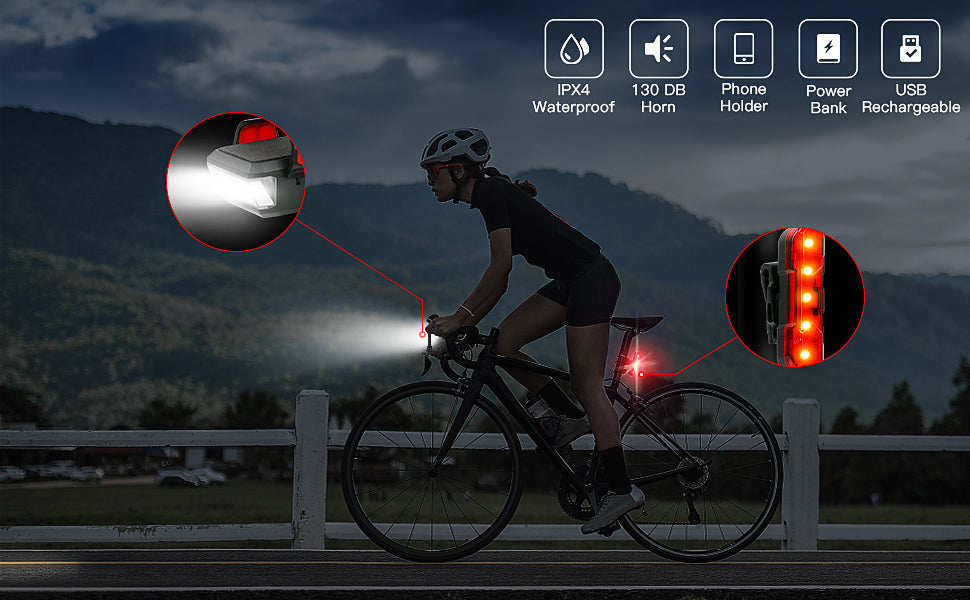 Bike Led Light 550Lm Front And Back Usb Rechargeable With 4000Mah Power Bank And Ipx4 Waterproof