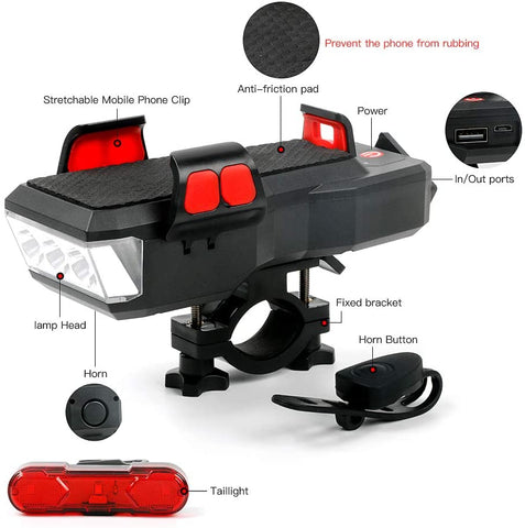 Bike Led Light 550Lm Front And Back Usb Rechargeable With 4000Mah Power Bank And Ipx4 Waterproof