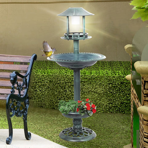 Bird Bath and Feeder Solar Light Food Station Outdoor Garden