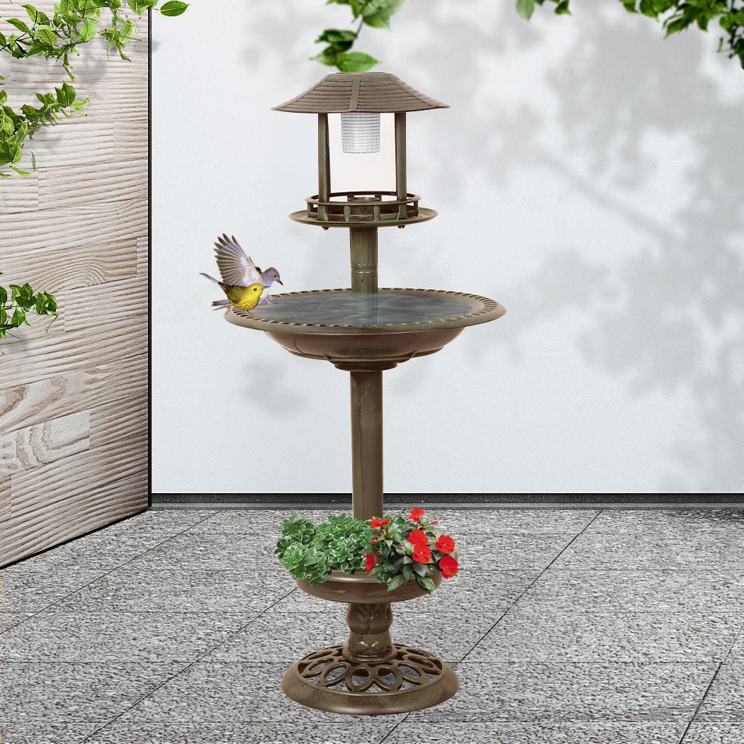 Bird Bath and Feeder Solar Light Food Station Outdoor Garden