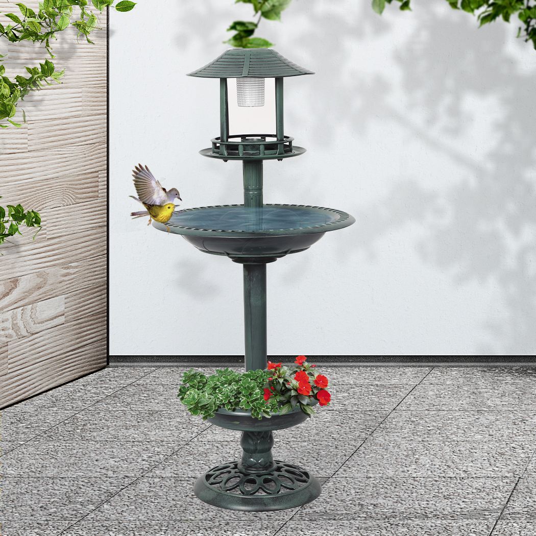 Bird Bath and Feeder Solar Light Food Station Outdoor Garden