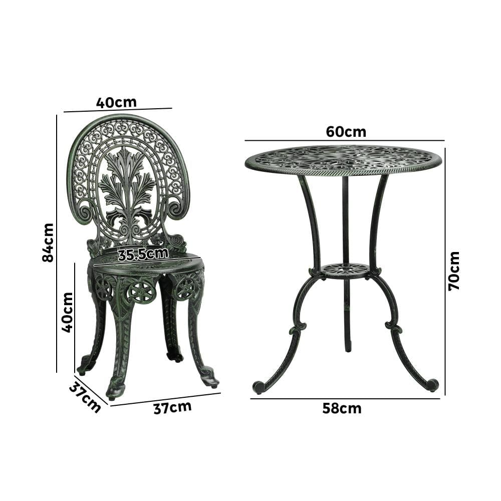 Bistro Setting Outdoor Cast Aluminium Table Chair Garden Furniture 3Piece