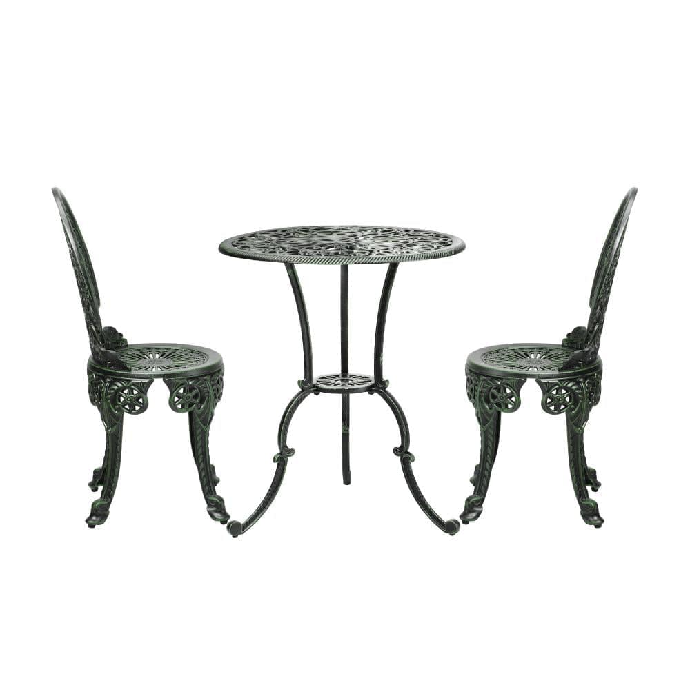 Bistro Setting Outdoor Cast Aluminium Table Chair Garden Furniture 3Piece