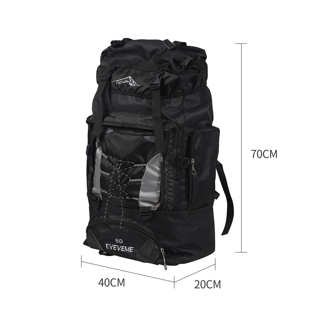 travelling Black 80L Large Waterproof Travel Backpack Camping Outdoor Hiking Luggage-TR0028-BK