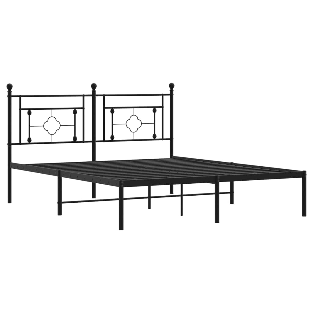 Black Metal Bed Frame with Stately Headboard