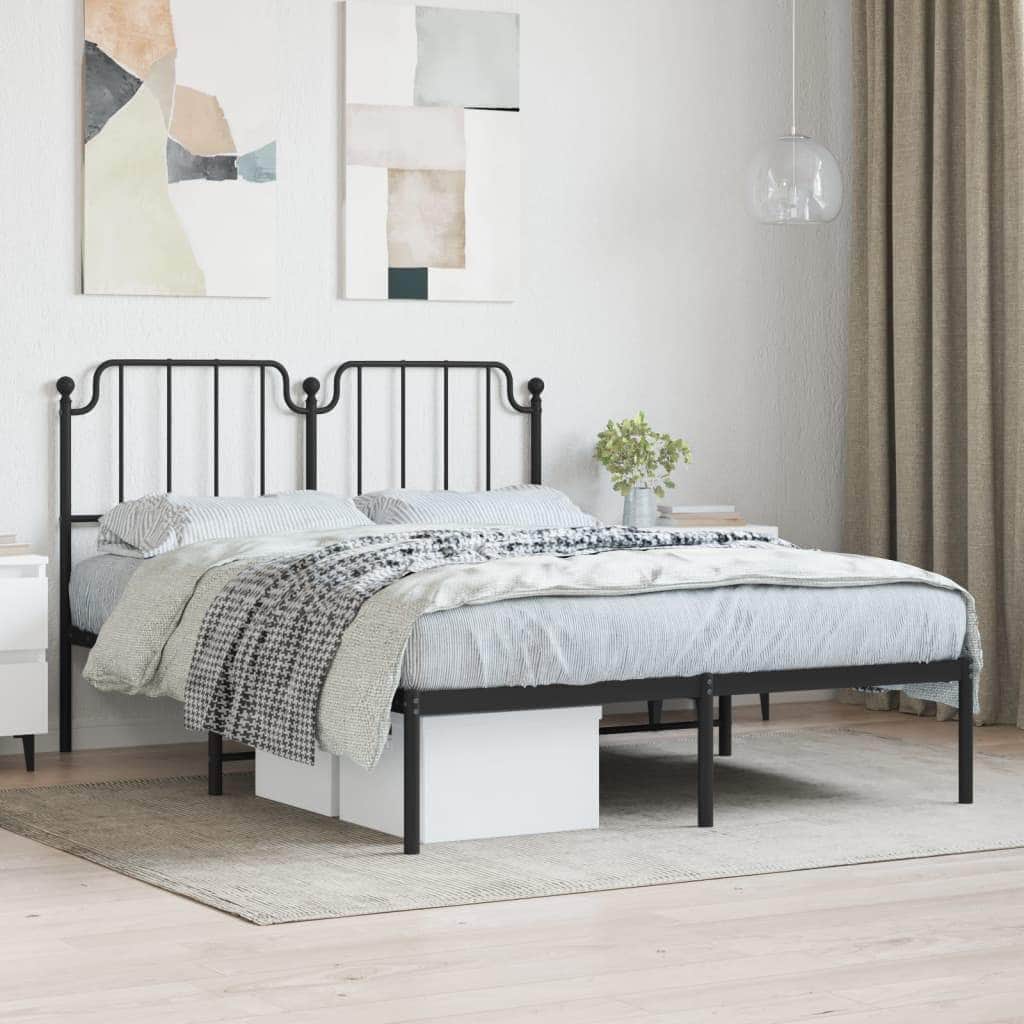 Black Metal Bed Frame with Stately Headboard