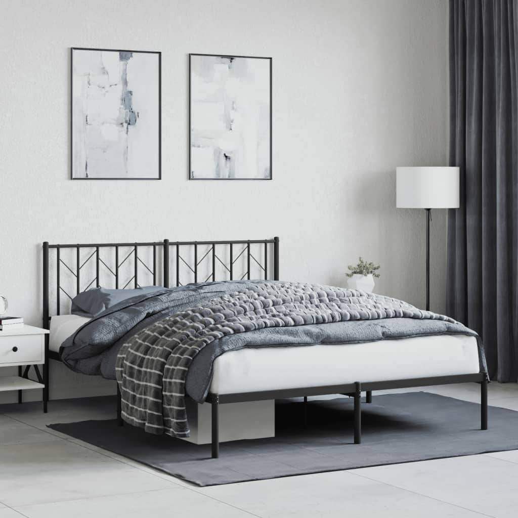 Black Metal Bed Frame with Stately Headboard