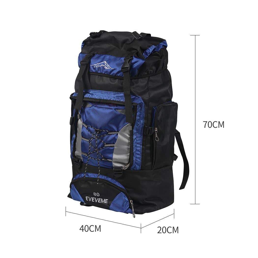travelling Blue 80L Large Waterproof Travel Backpack Camping Outdoor Hiking Luggage-TR0028-BL
