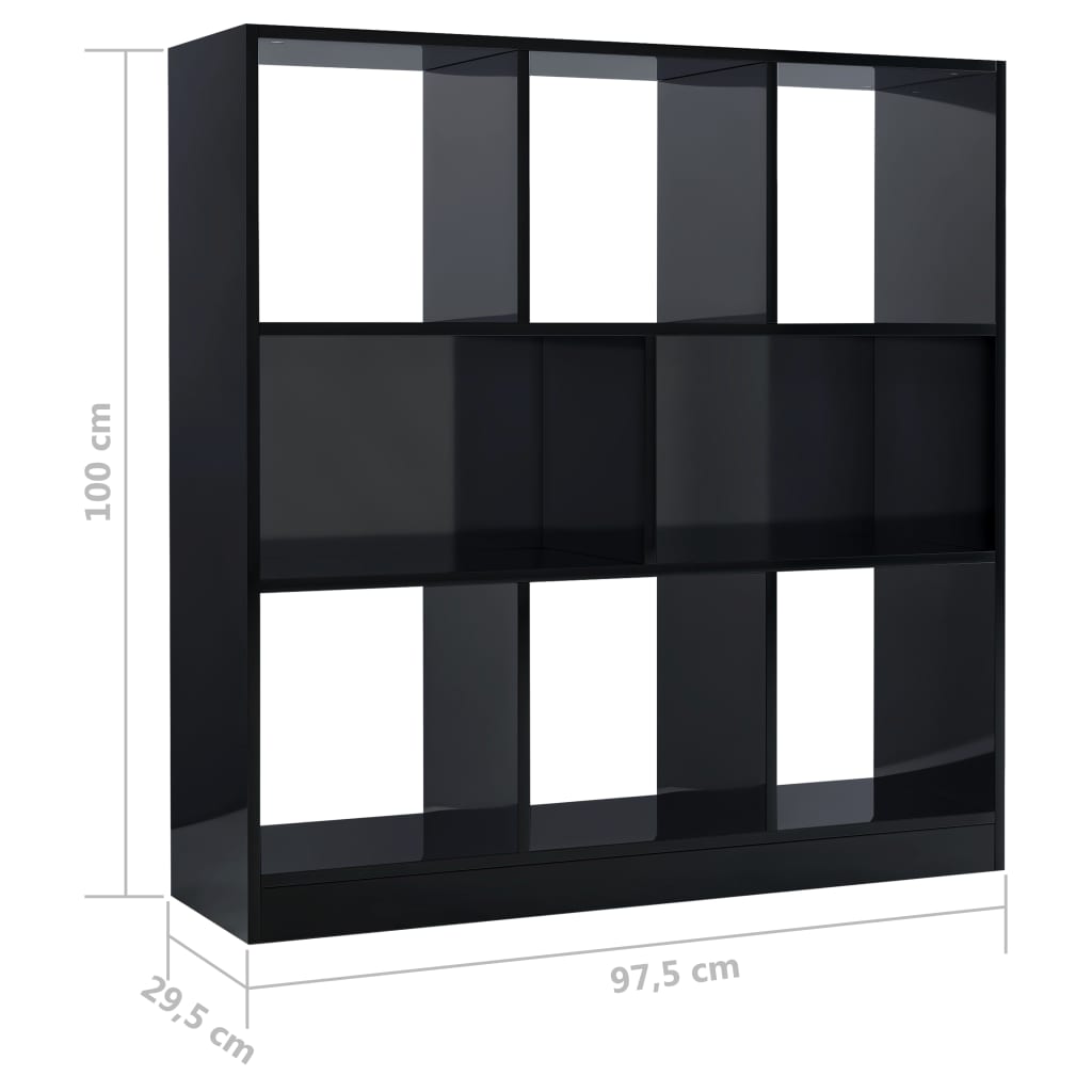 Book Cabinet High Gloss Black 97.5x29.5x100 cm Chipboard
