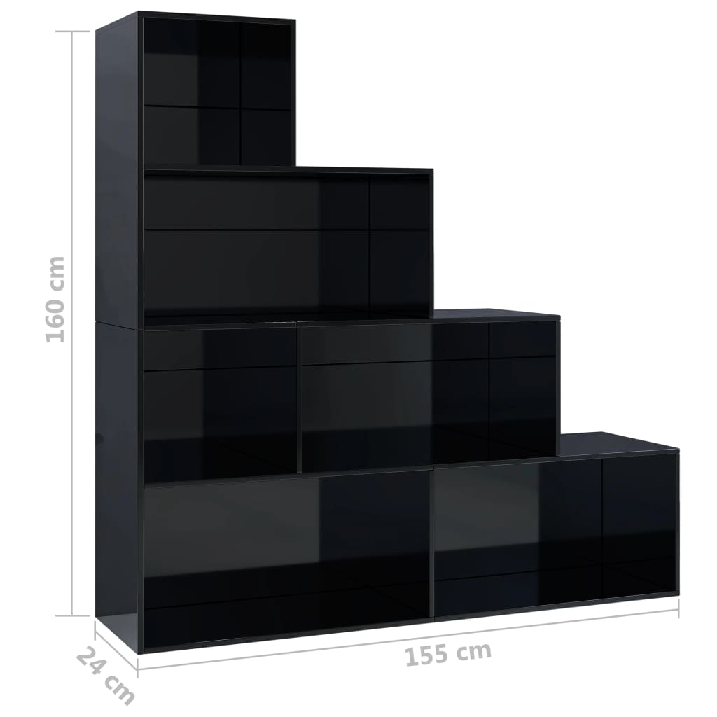 Book Cabinet/Room Divider High Gloss Black 155x24x160 cm Chipboard