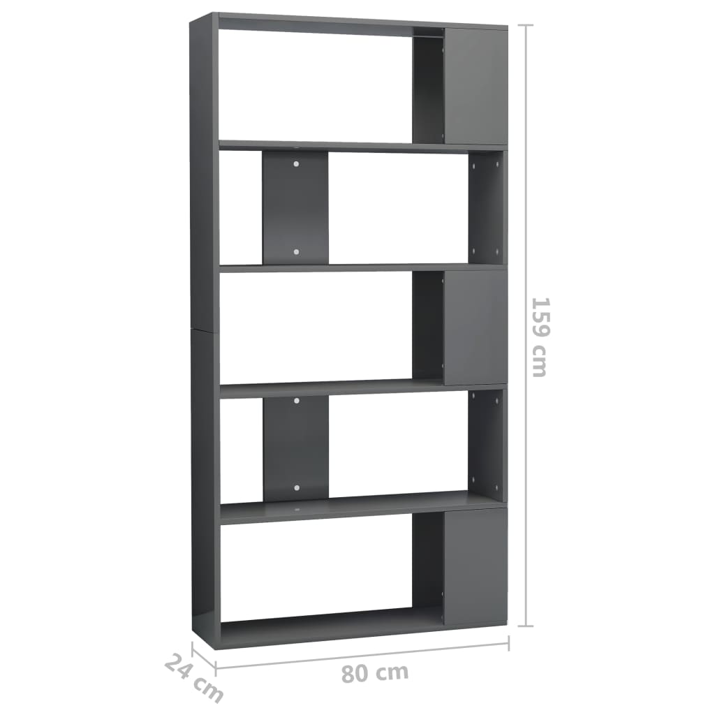 Book Cabinet/Room Divider High Gloss Grey 80x24x159 cm Chipboard