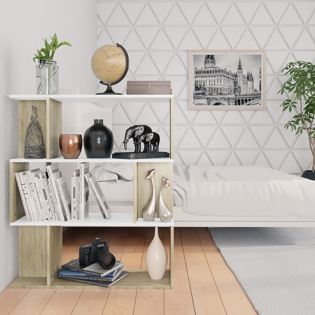Book Cabinet/Room Divider White and Sonoma Oak 80x24x96 cm Chipboard