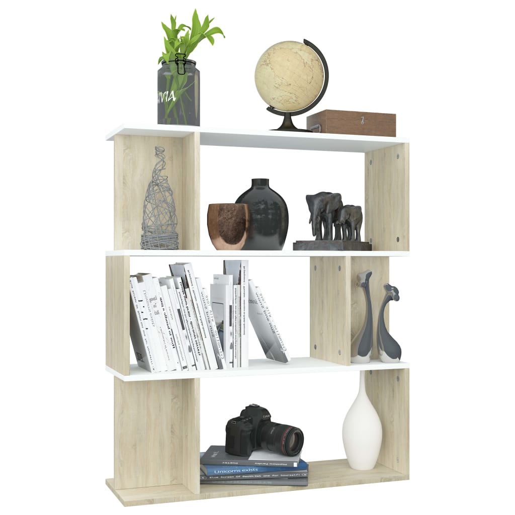 Book Cabinet/Room Divider White and Sonoma Oak 80x24x96 cm Chipboard