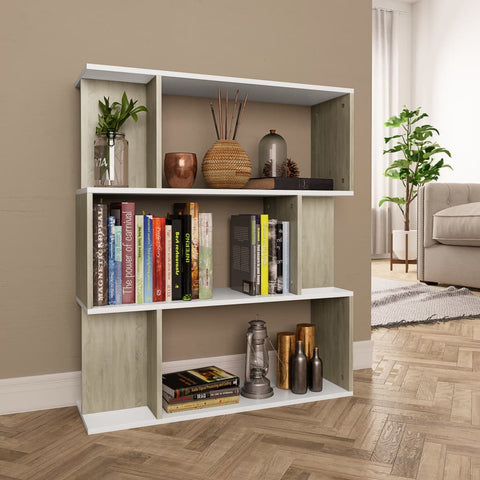 Book Cabinet/Room Divider White and Sonoma Oak 80x24x96 cm Chipboard